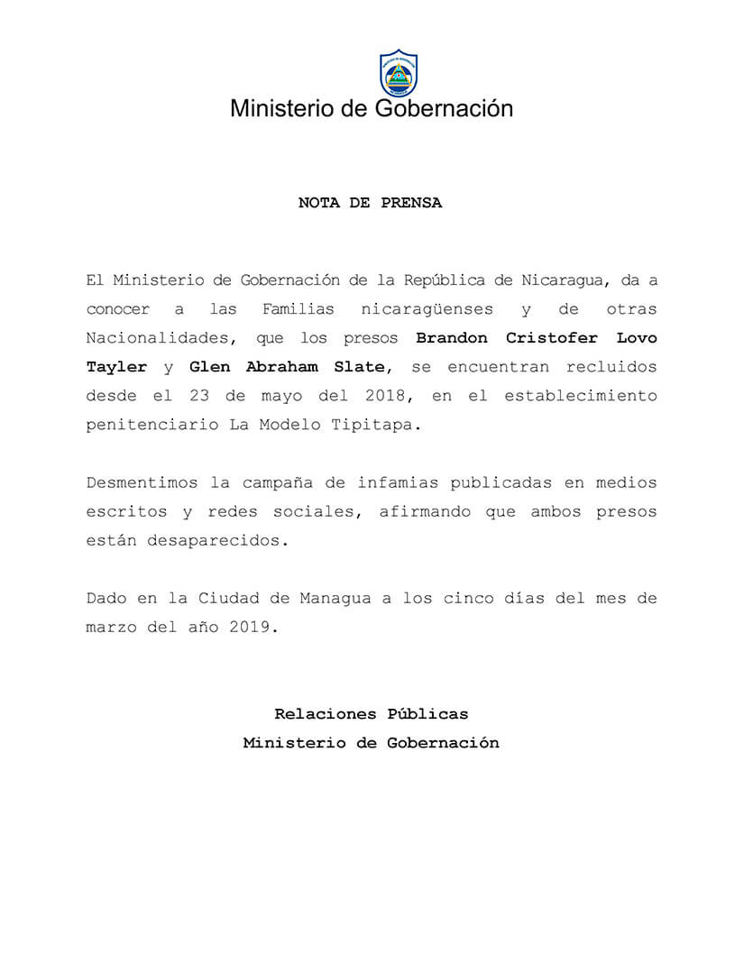 nota de prensa ministerio de gobernaci&oacute;n